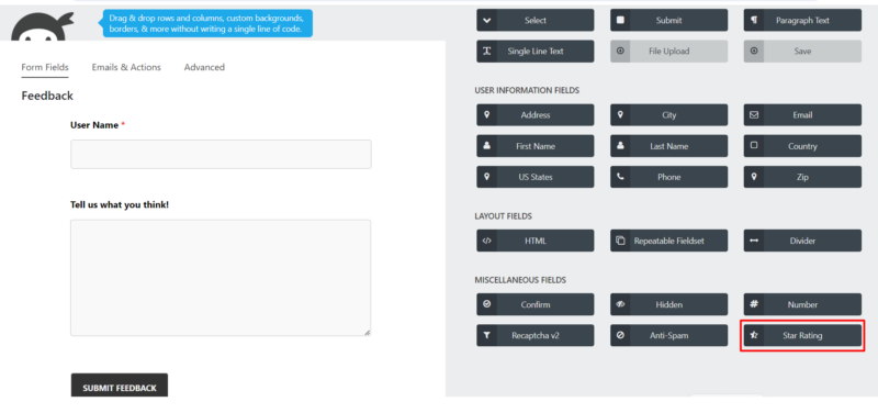 Find Star Rating field