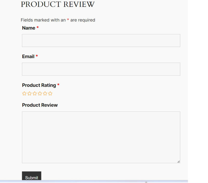 Product Review form preview