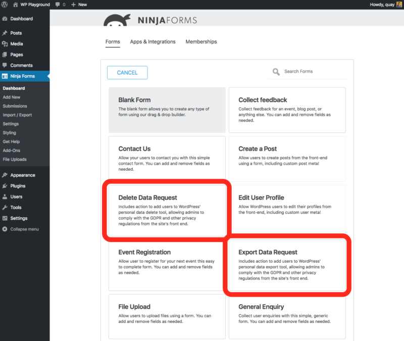 GDPR Delete and Export form templates