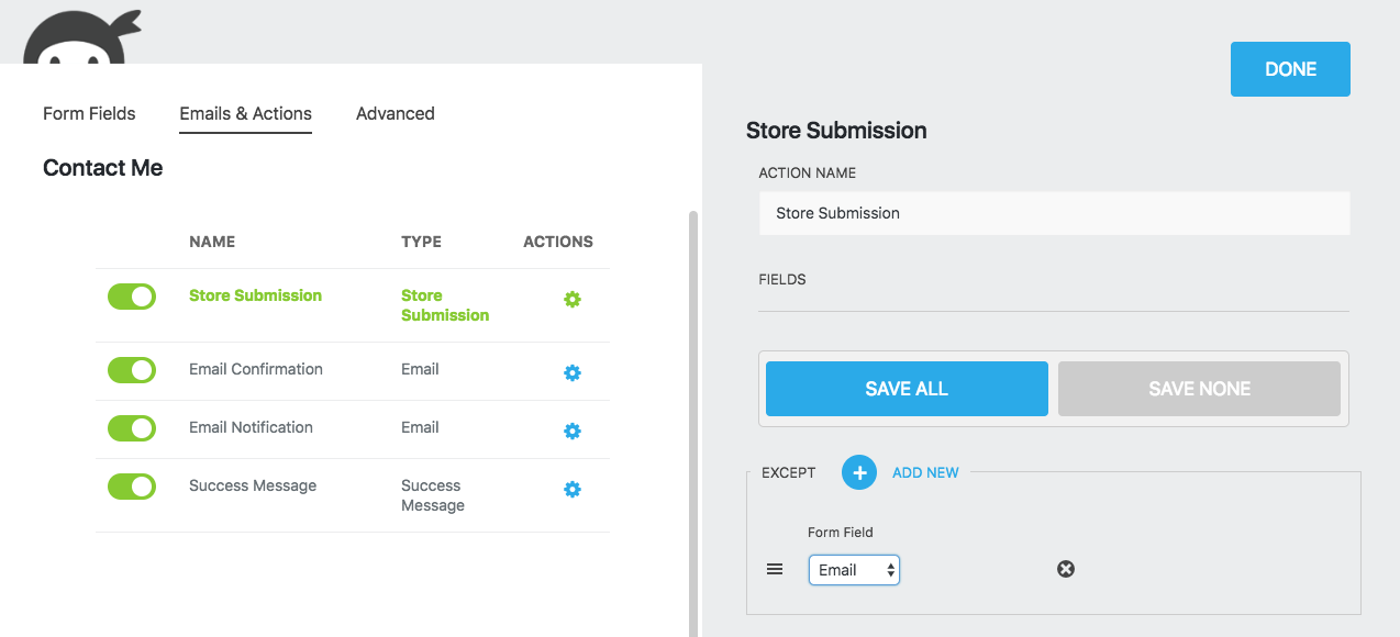 Store field submission data 'except' feature.