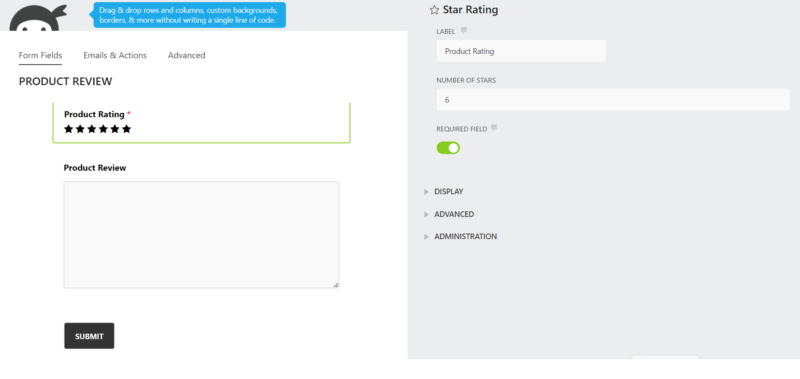 How to set Star rating field