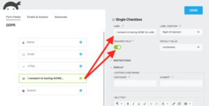 Checkbox asking for consent for Ninja Forms GDPR Compliance