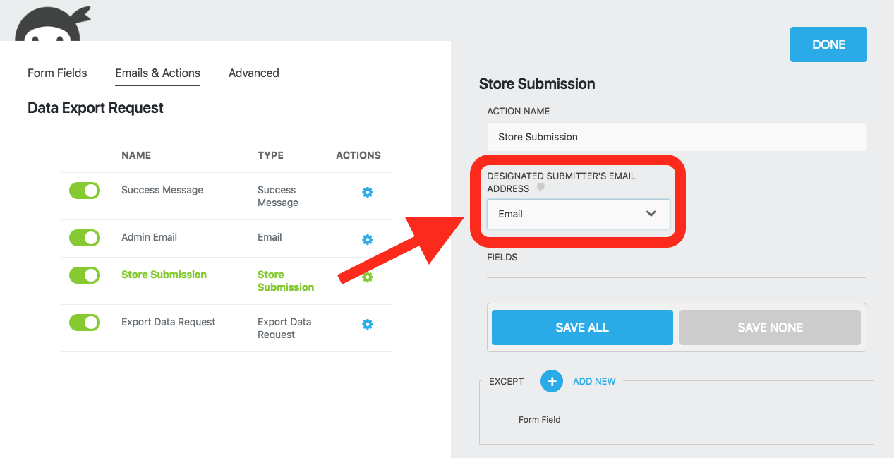 designate a submitters email address