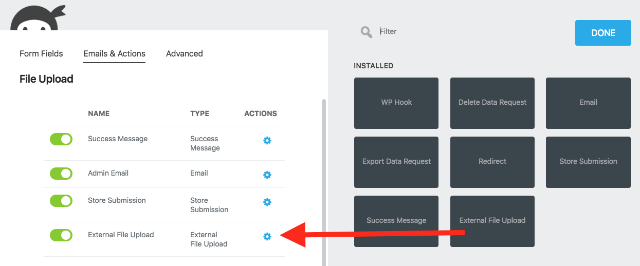 external file upload form setting