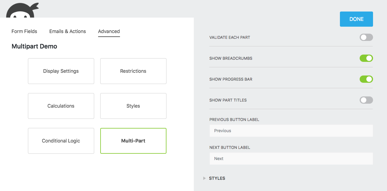 advanced features add navigation and quality of life features for users of your multi-part form