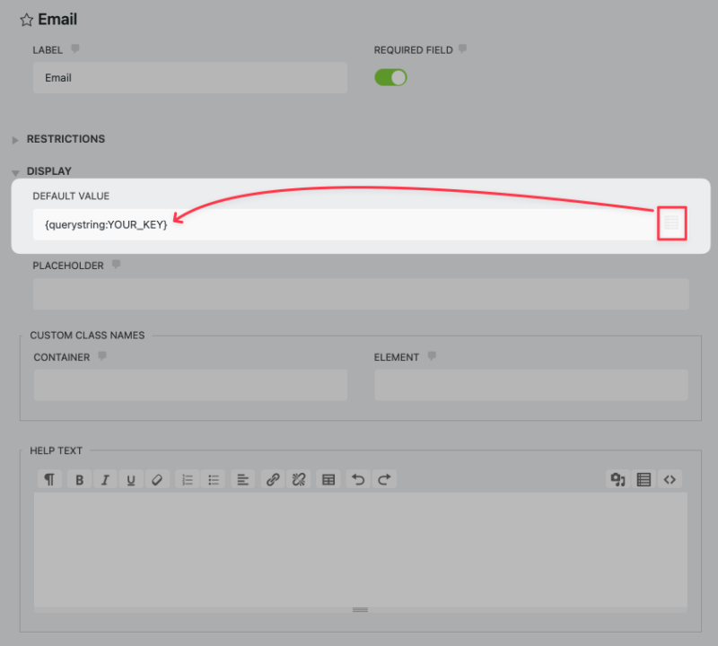 Add querystring merge tag to the default value field