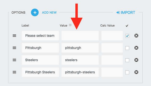 remove any text from the Value setting of the placeholder list option