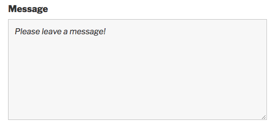 placeholder text within the message field has been italicized