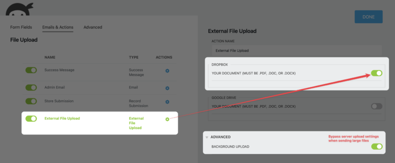 External File Upload action