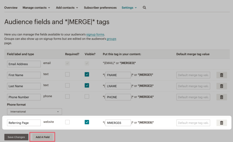 Add a custom field to your Audience in Mailchimp