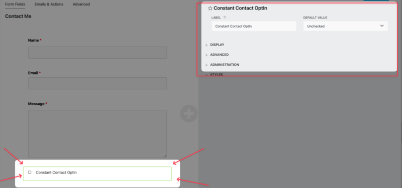 Ninja Forms Constant Contact Optin field