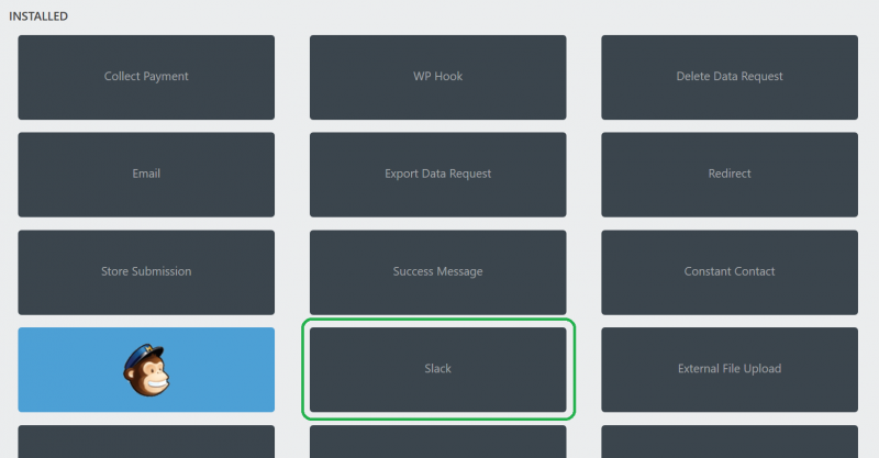 select the Slack action icon from the list of available actions