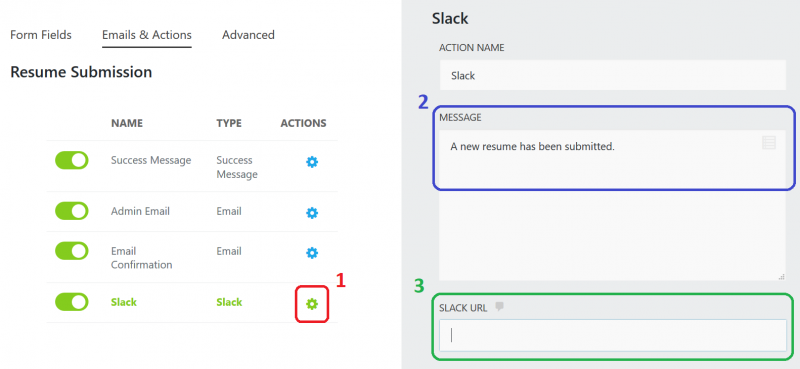 the slack action gives you a place to select the channel and type the message you want going to that channel