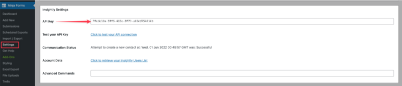 Ninja Form Insightly Settings