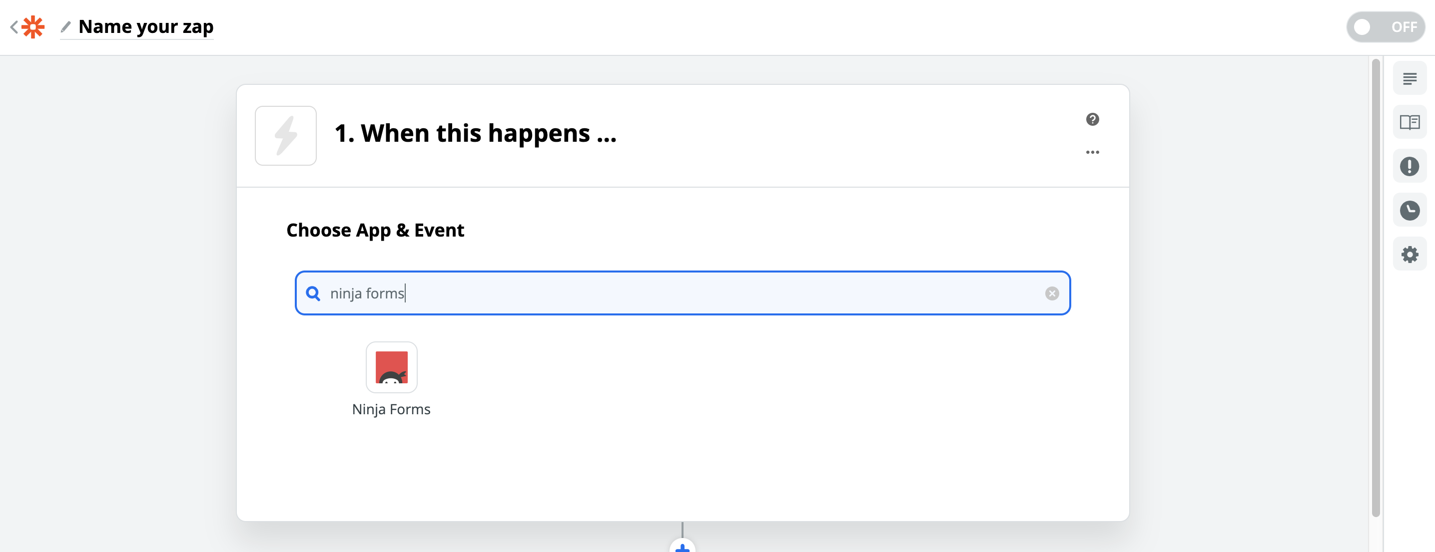 setting ninja forms as the trigger app in the new zap