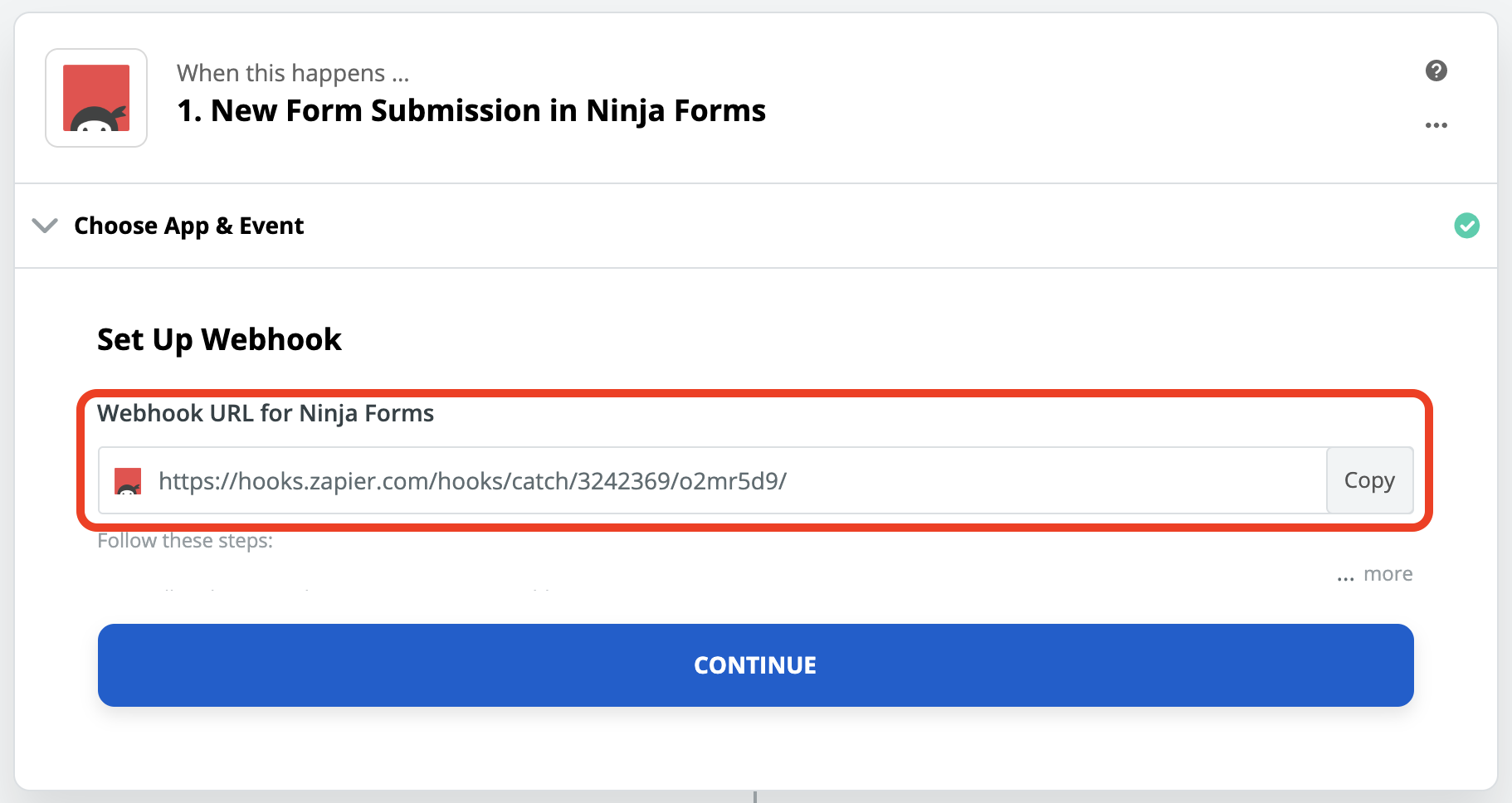 this next step shows zapier's webhook 
