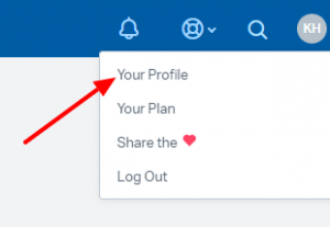 image of help scout account screen with options revealed by clicking the user image highlighted in top right