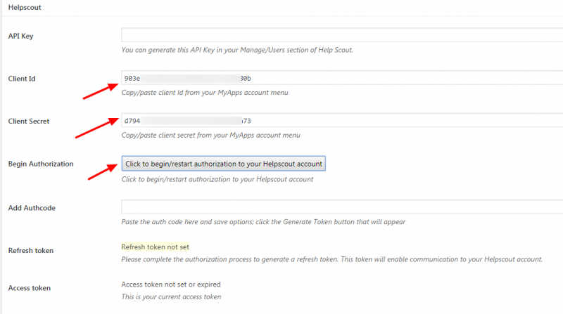 image of help scout api screen with secret keys highlighted
