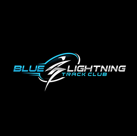 blue lightning track club logo lightning bolt inside circle with text blue lightning