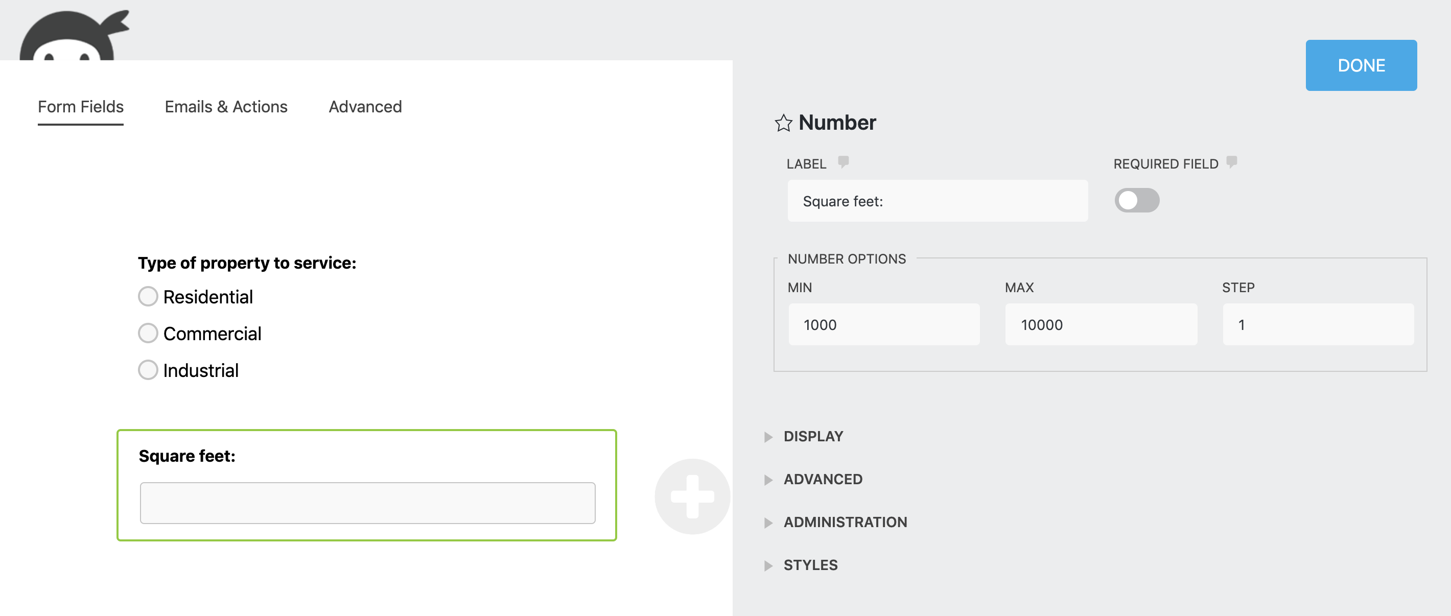 a number field allows users to input their own values into your quote request form in wordpress