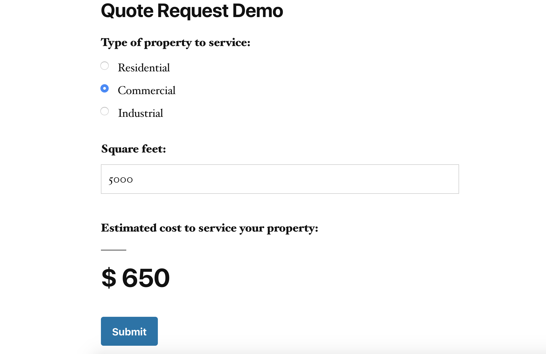 users' view of the quote total ion the body of the form