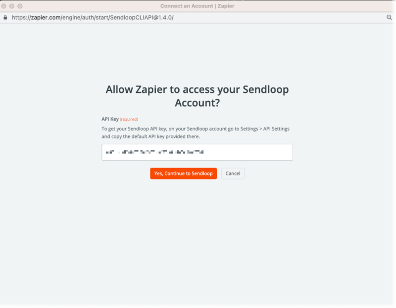 Sendloop API credentials