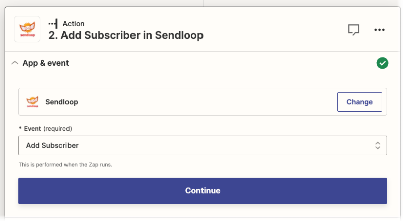 Add action, Sendloop subscriber