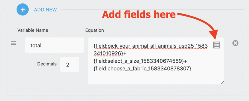 example calculation adding the value of multiple fields