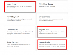 registration, login, and update profile form templates
