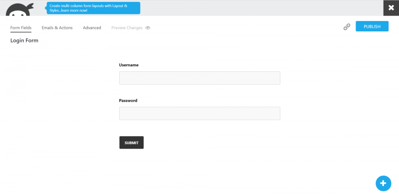 Login Form template in the form builder