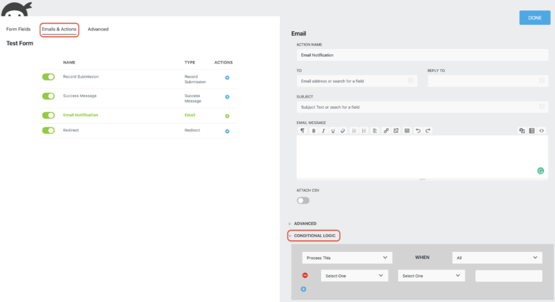create conditional actions in wordpress forms