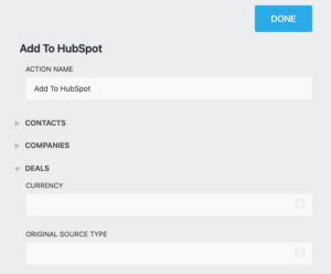 image of the hubspot action int he ninja forms builder