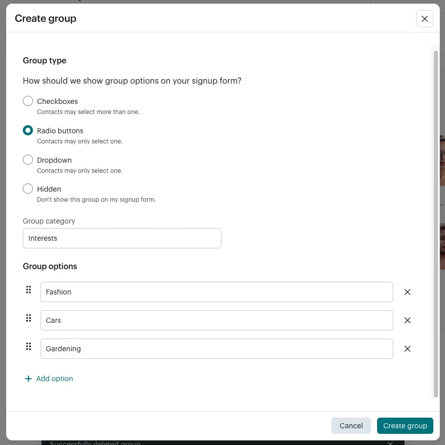 Creating a group in Mailchimp