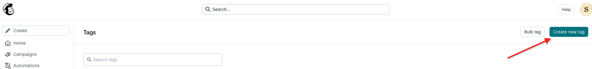 Creating a new tag within Mailchimp
