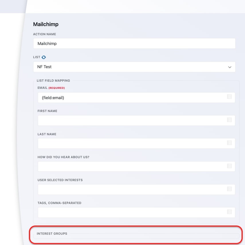 Mailchimp action Interest Groups