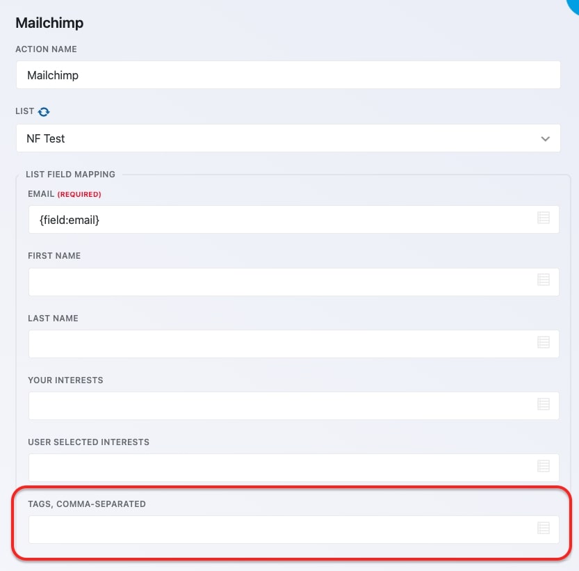 Mailchimp action tags