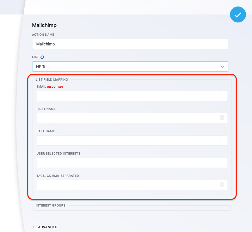 Mailchimp list field mapping