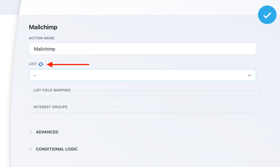 Resyncing of Mailchimp lists in the Mailchimp action of the Ninja Forms builder