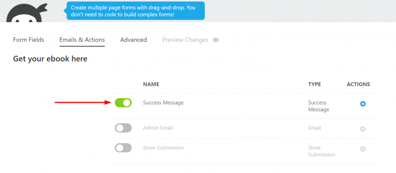 set up ebook link in the success message