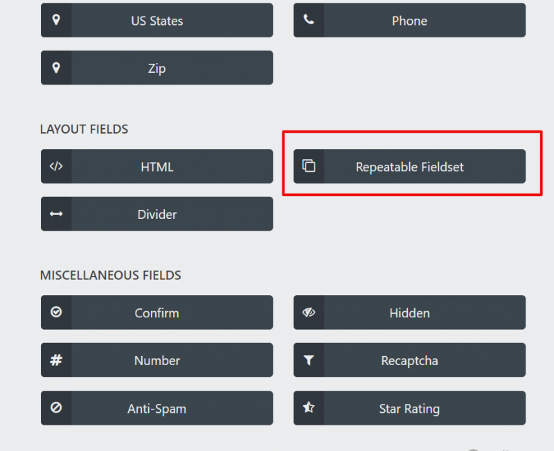 repeater in the new field drawer