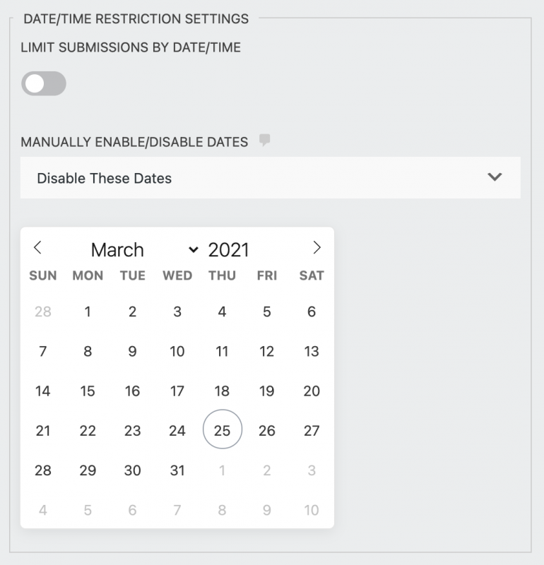 Date/Time Restriction Settings
