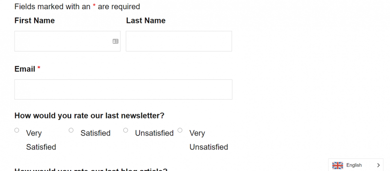 WordPress form translation - form preview in english