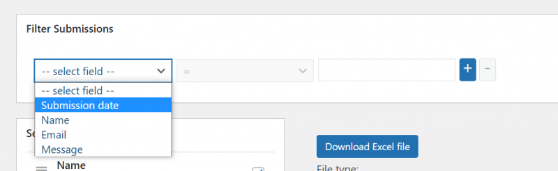 selecting field to filter submission