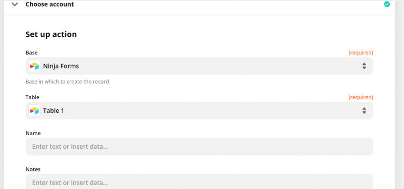 setting up Airtable action in Zapier