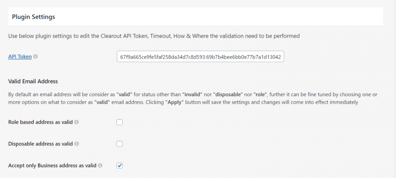 first part of clearout plugin settings, including blocking disposable address