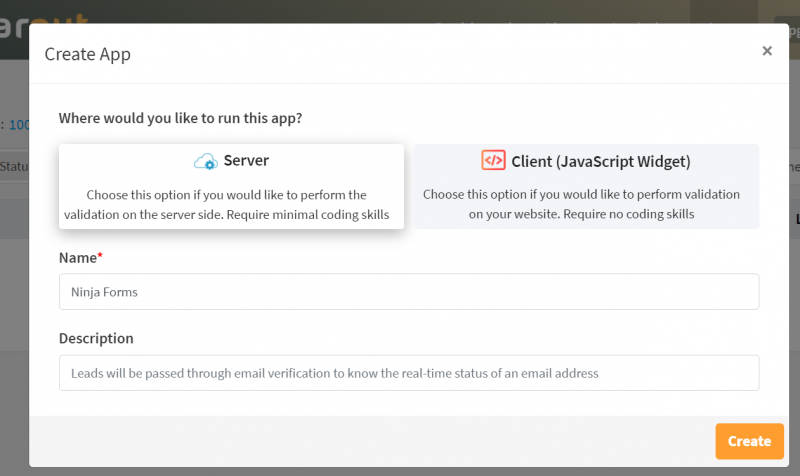 choosing server app, create app details on clearout