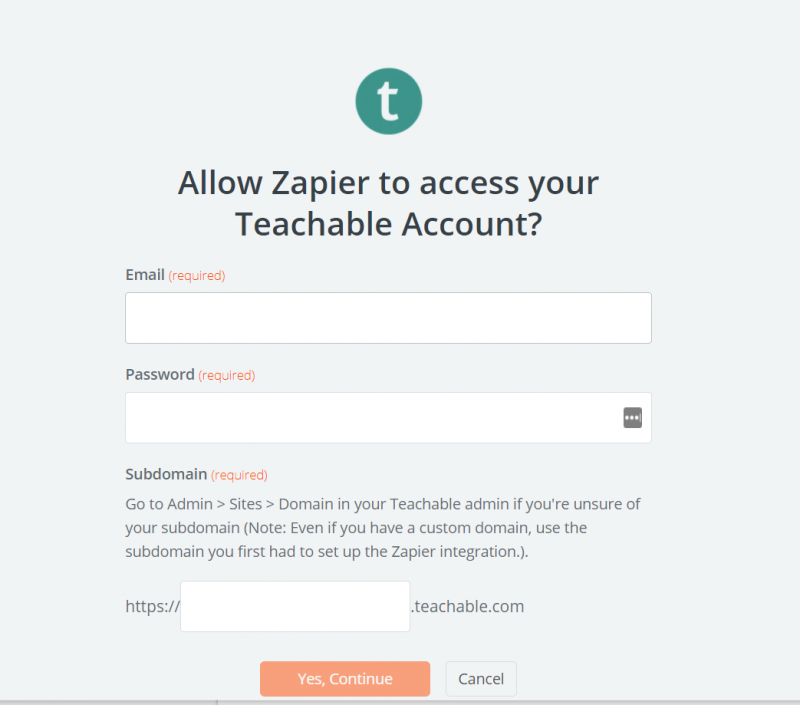 teachable login on zapier