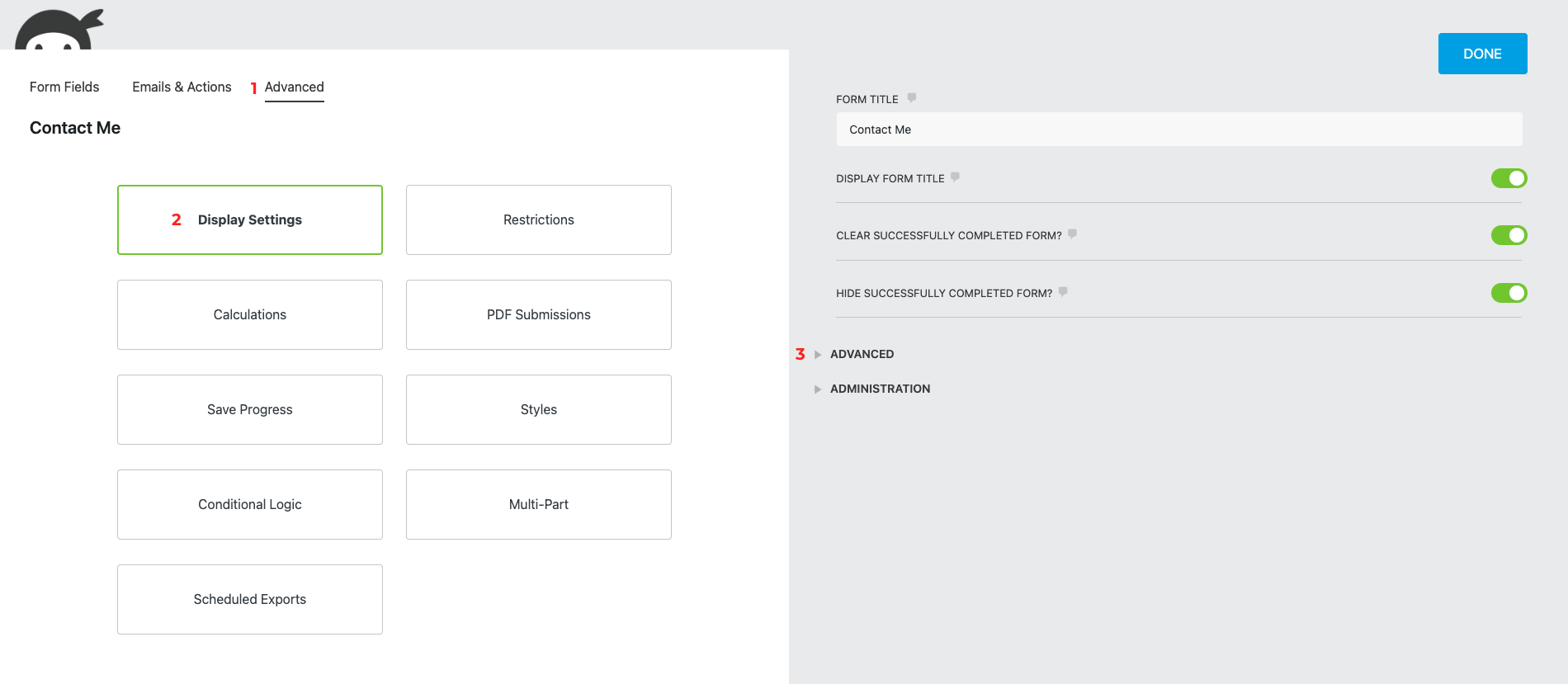 stripe action advanced settings