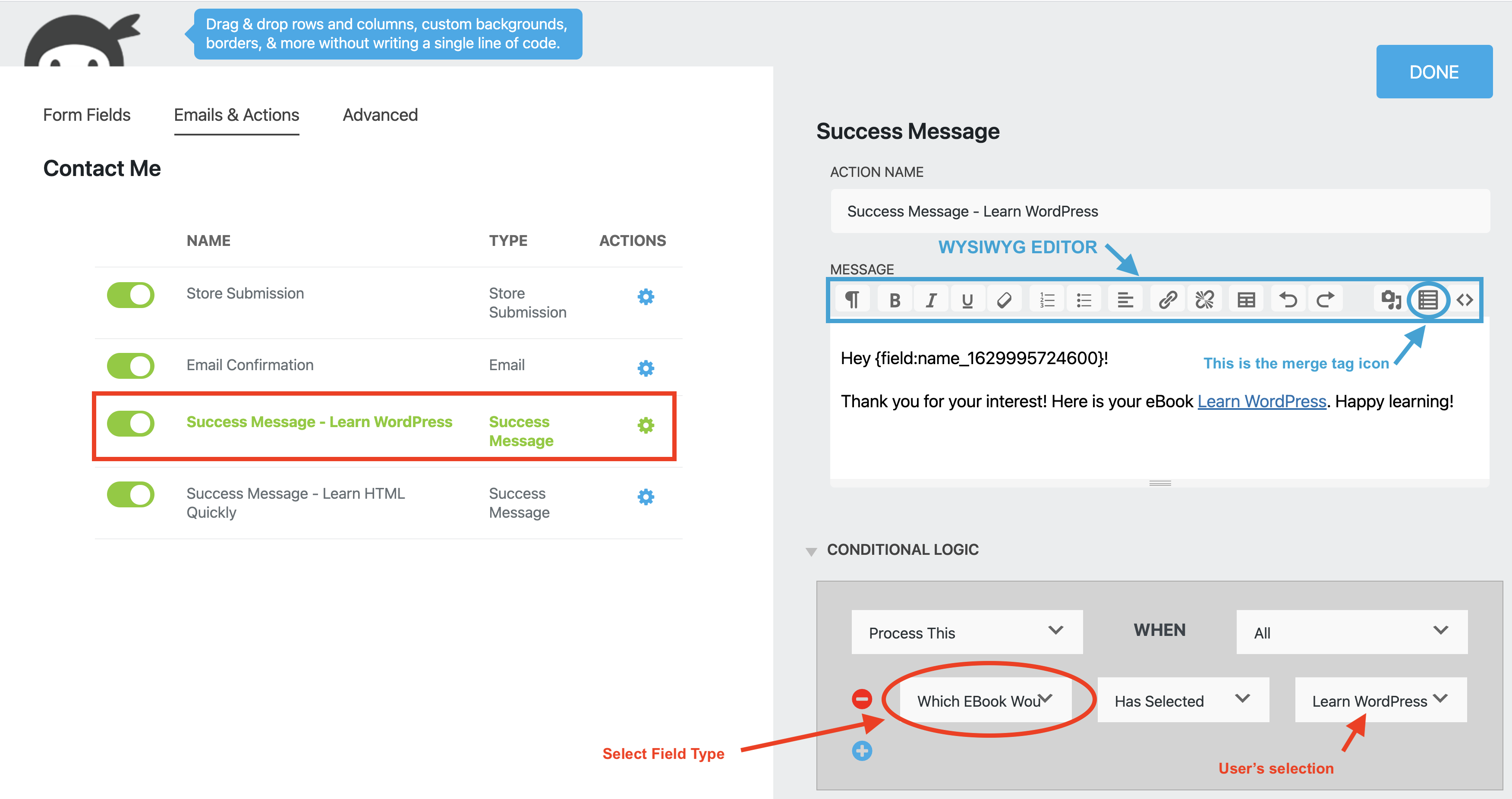 Success Message Conditonal Logic