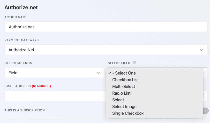 Authorize.net Get Total From Field setting